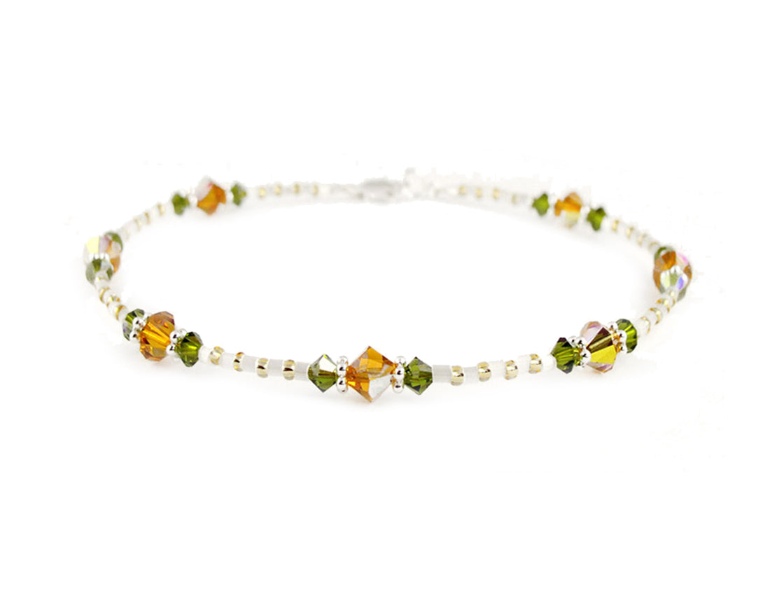 Topaz "Yellow Rose Garden" Flower Beaded Anklet, Handmade Crystal Anklets Bracelets, Floral Gardeners Gifts