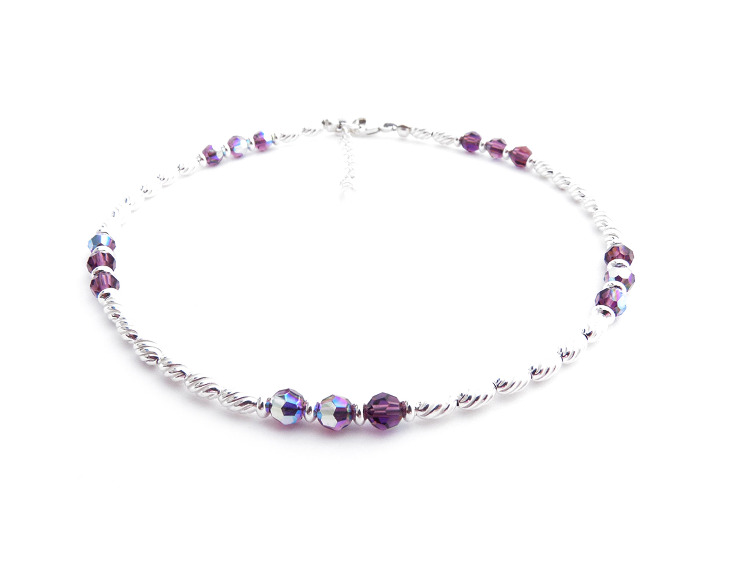 Amethyst Anklet, February Birthstone Jewelry, Handmade Silver Crystal Beaded Anklet Bracelet - GemstoneGifts Handmade Jewelry