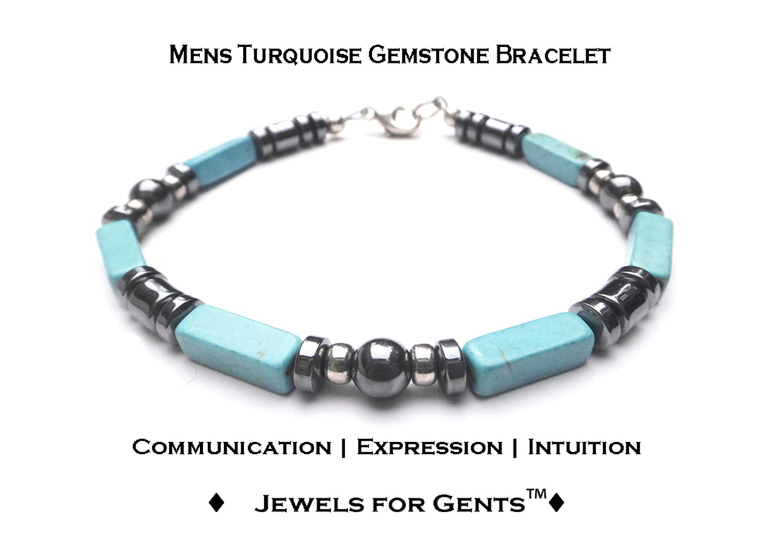 Mens Turquoise Bracelet for Wise Choices & Decisions Throat Chakra Bracelet, Jewels for Gents