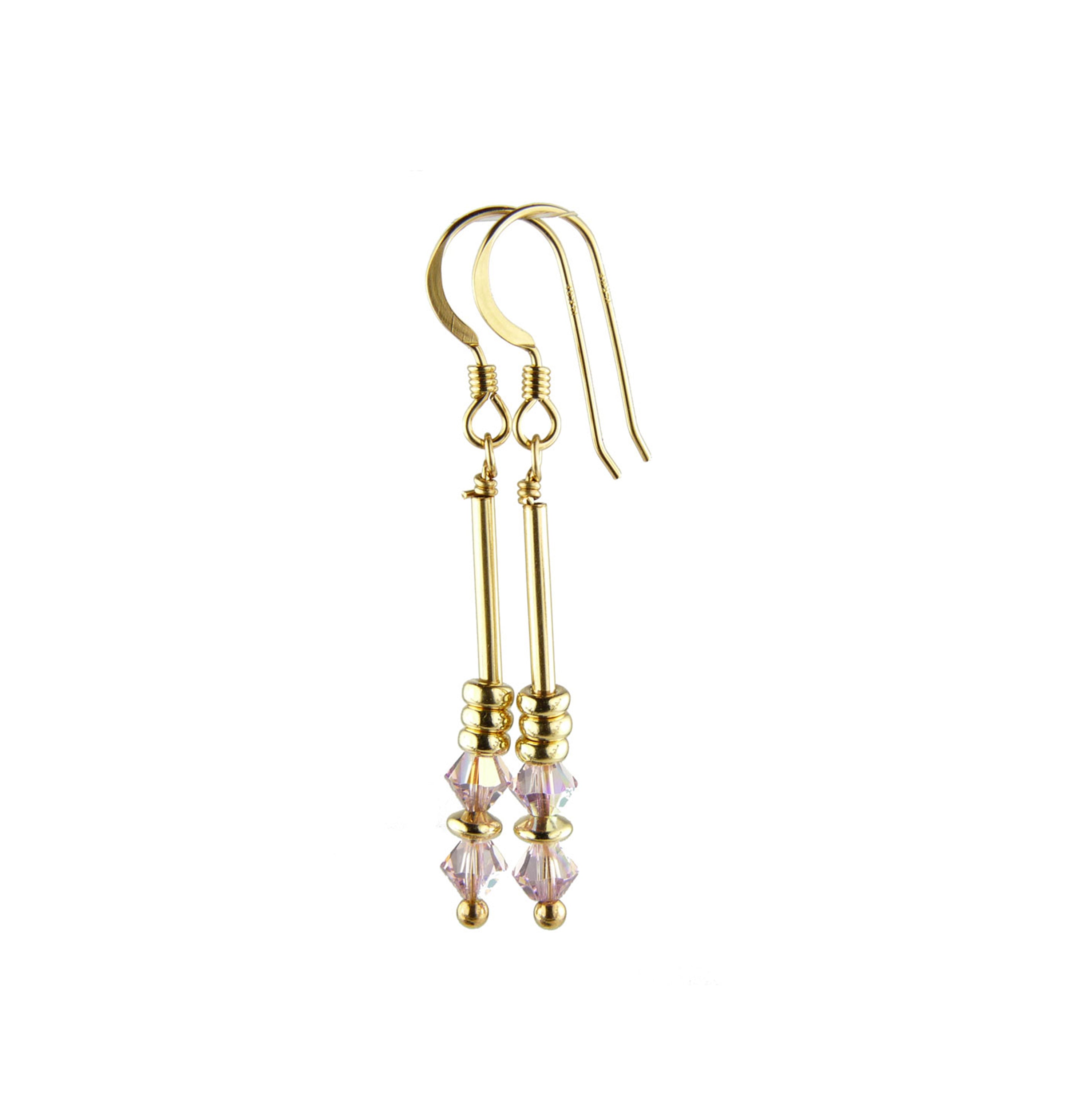 Minimalist Alexandrite Dangle Earrings, June Birthstone Purple 14K GF CrystaL Jewelry