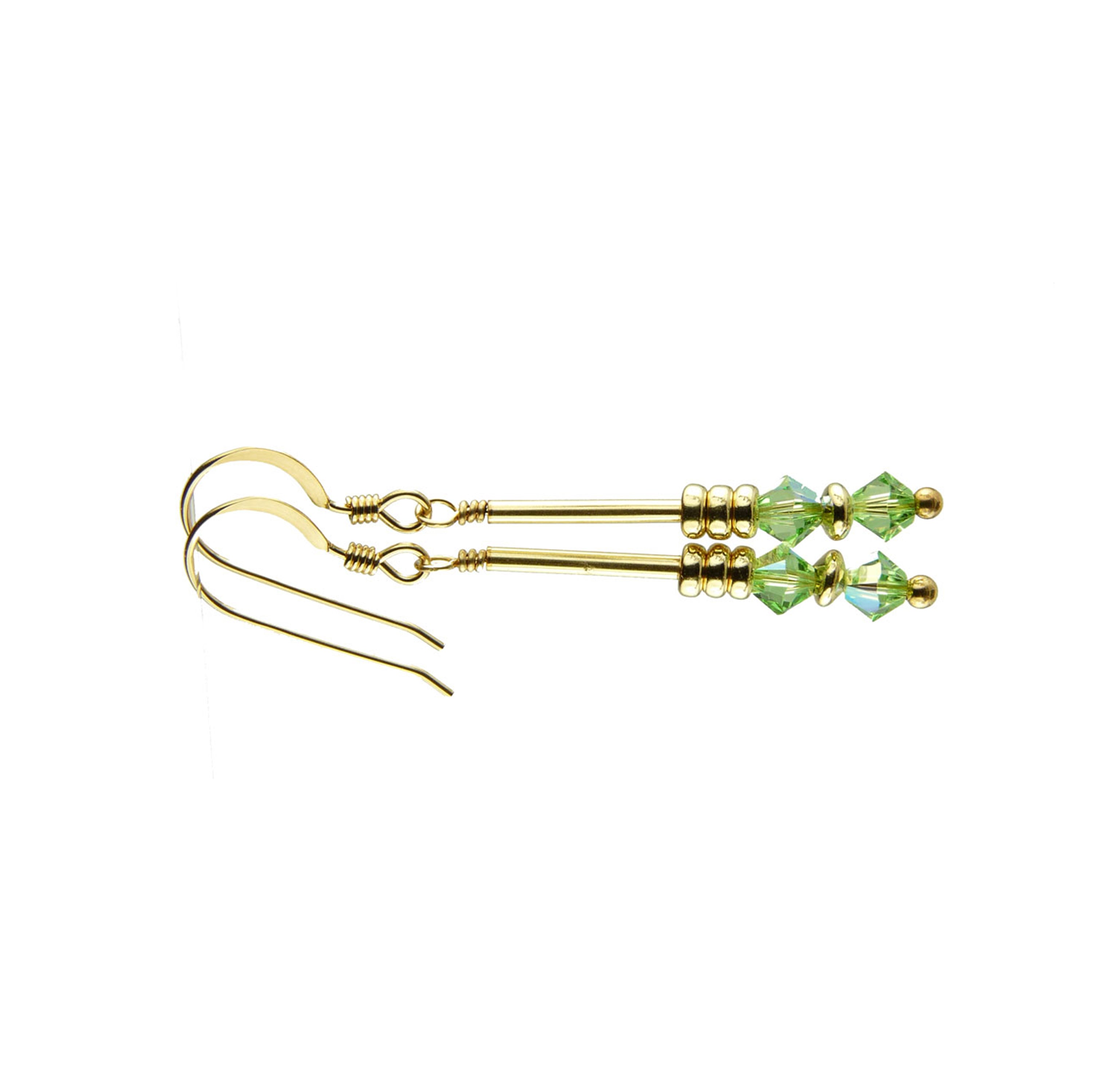 Peridot Earrings, August Birthstone Earrings, Green Minimalist 14K GF Dangle Earrings, Crystal Jewelry Elements