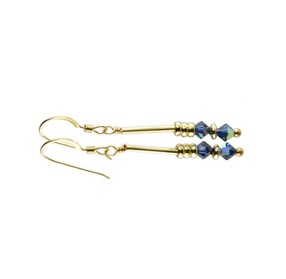 Dark Sapphire Earrings, September Birthstone Earrings, Dark Blue Minimalist 14K GF Dangle Earrings, Crystal Jewelry Elements
