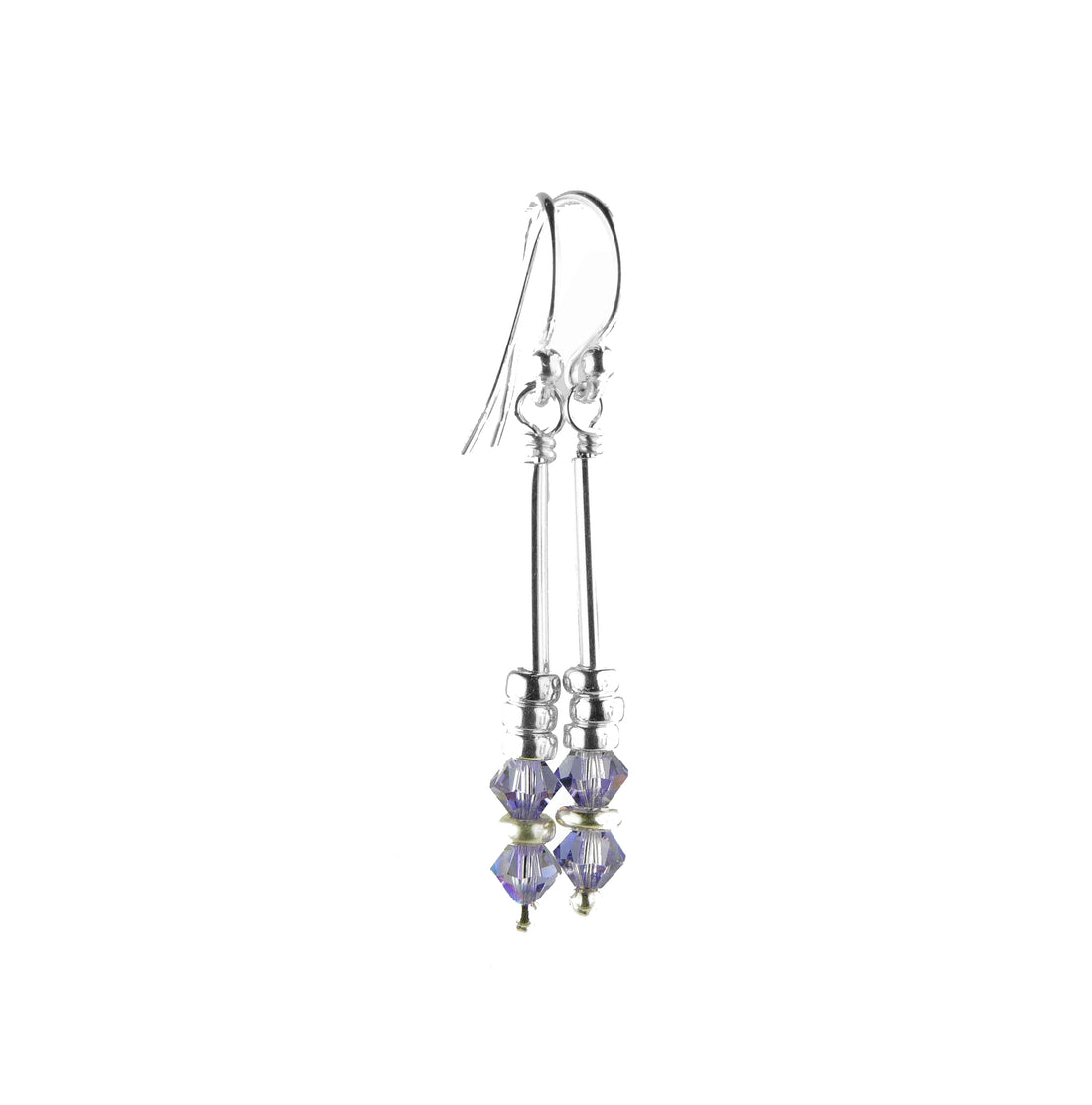 Silver Long Dangle Earrings December Tanzanite Crystals
