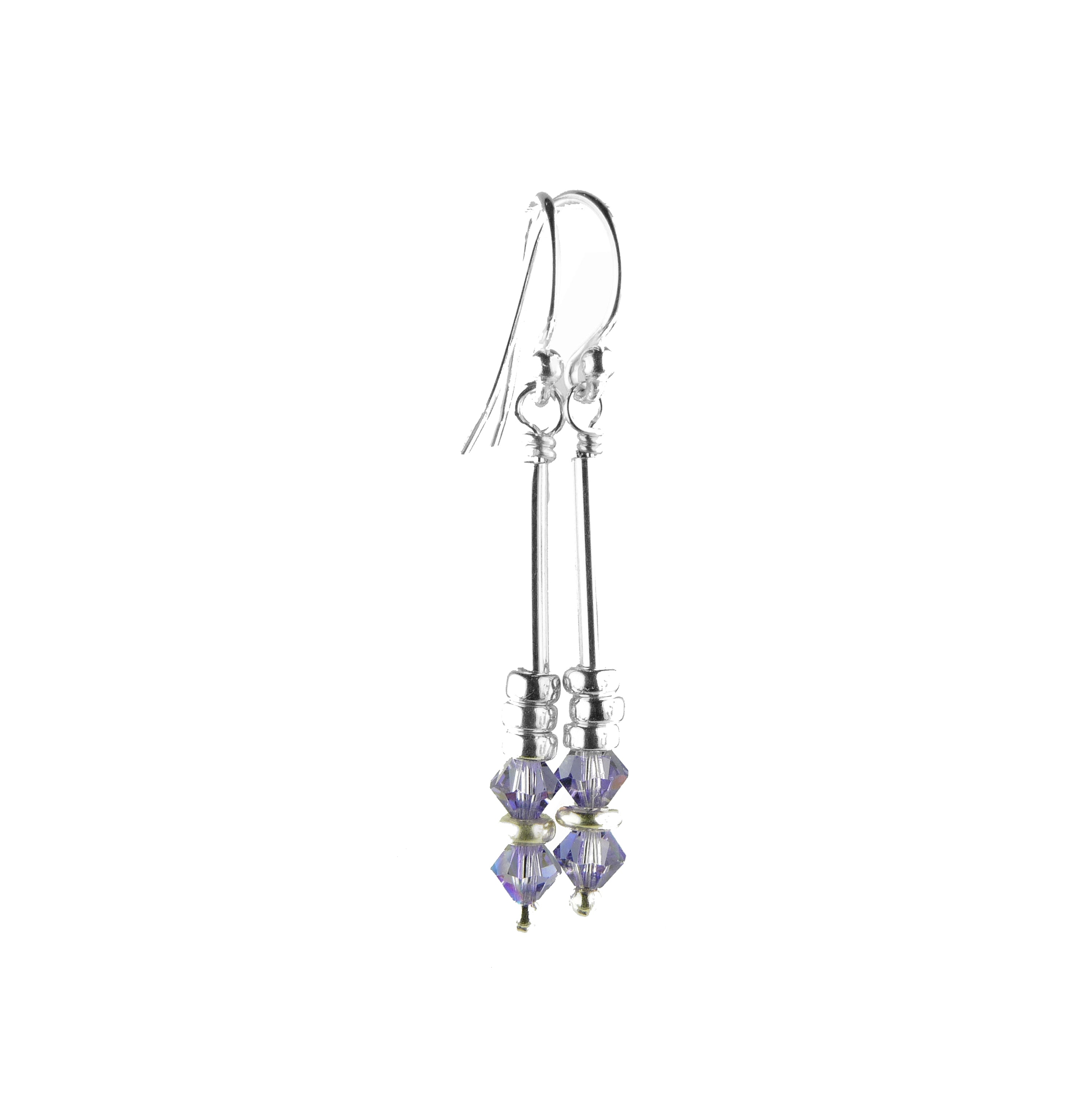 Silver Long Dangle Earrings December Tanzanite Crystals