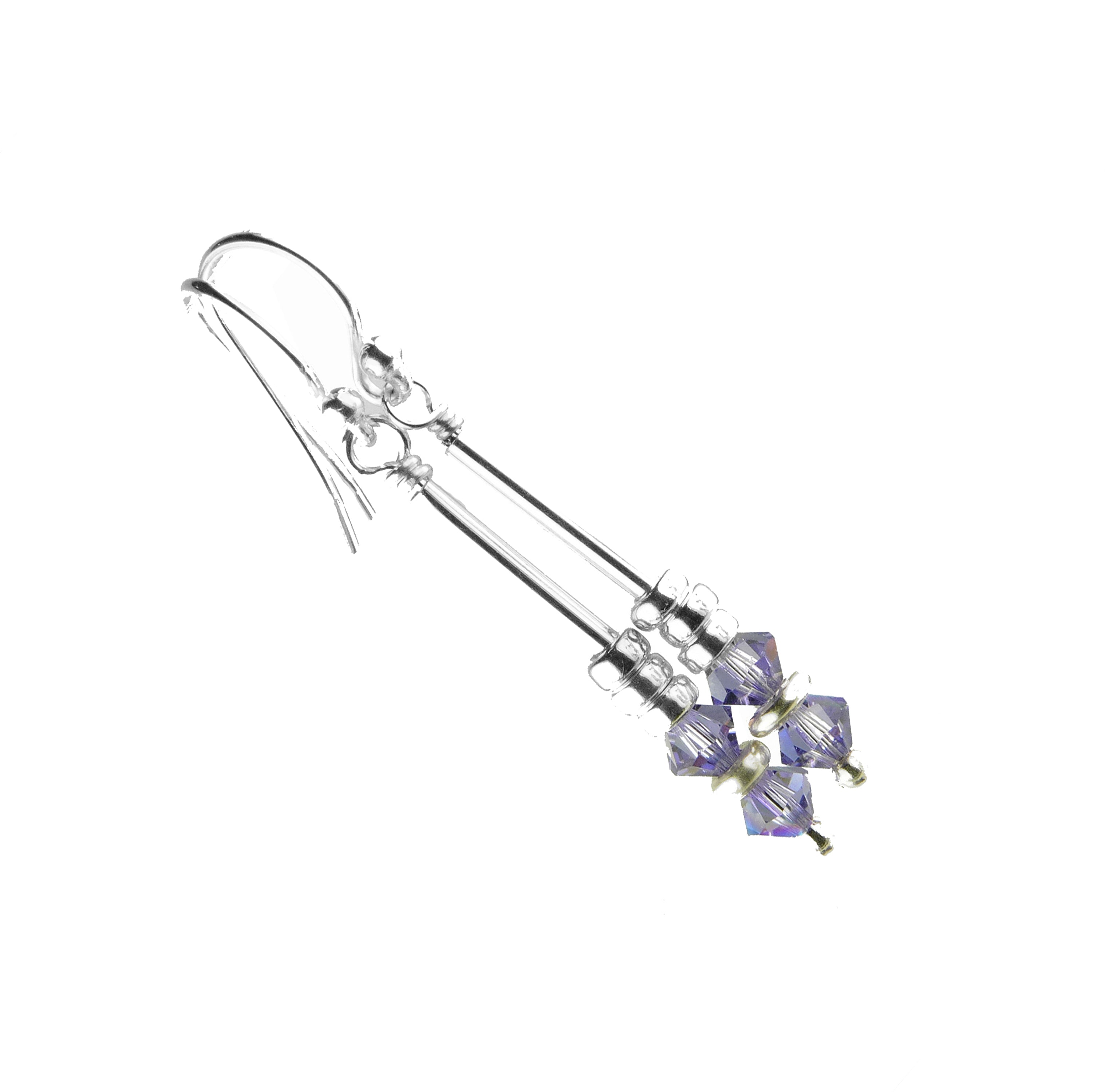 Silver Long Dangle Earrings December Tanzanite Crystals