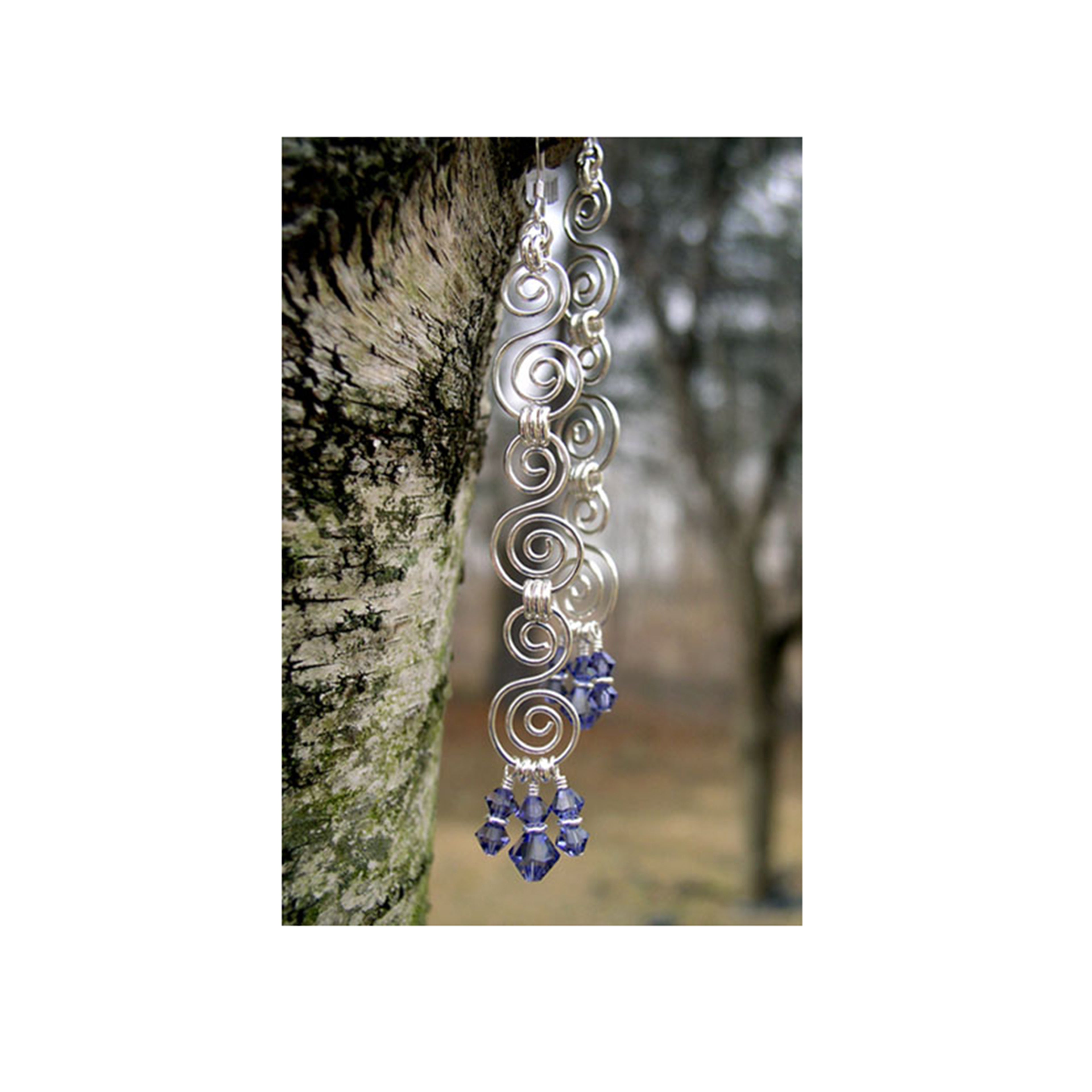 Silver Shoulder Duster Earrings | Triple Spiral Tanzanite Purple Crystal Chandelier Earrings