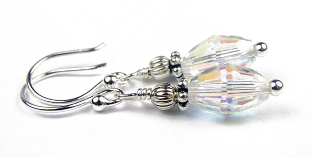 Clear AB Earrings, April Birthstone Earrings, Handmade Silver Clear Crystal Jewelry Earrings, Tear Drop Earrings