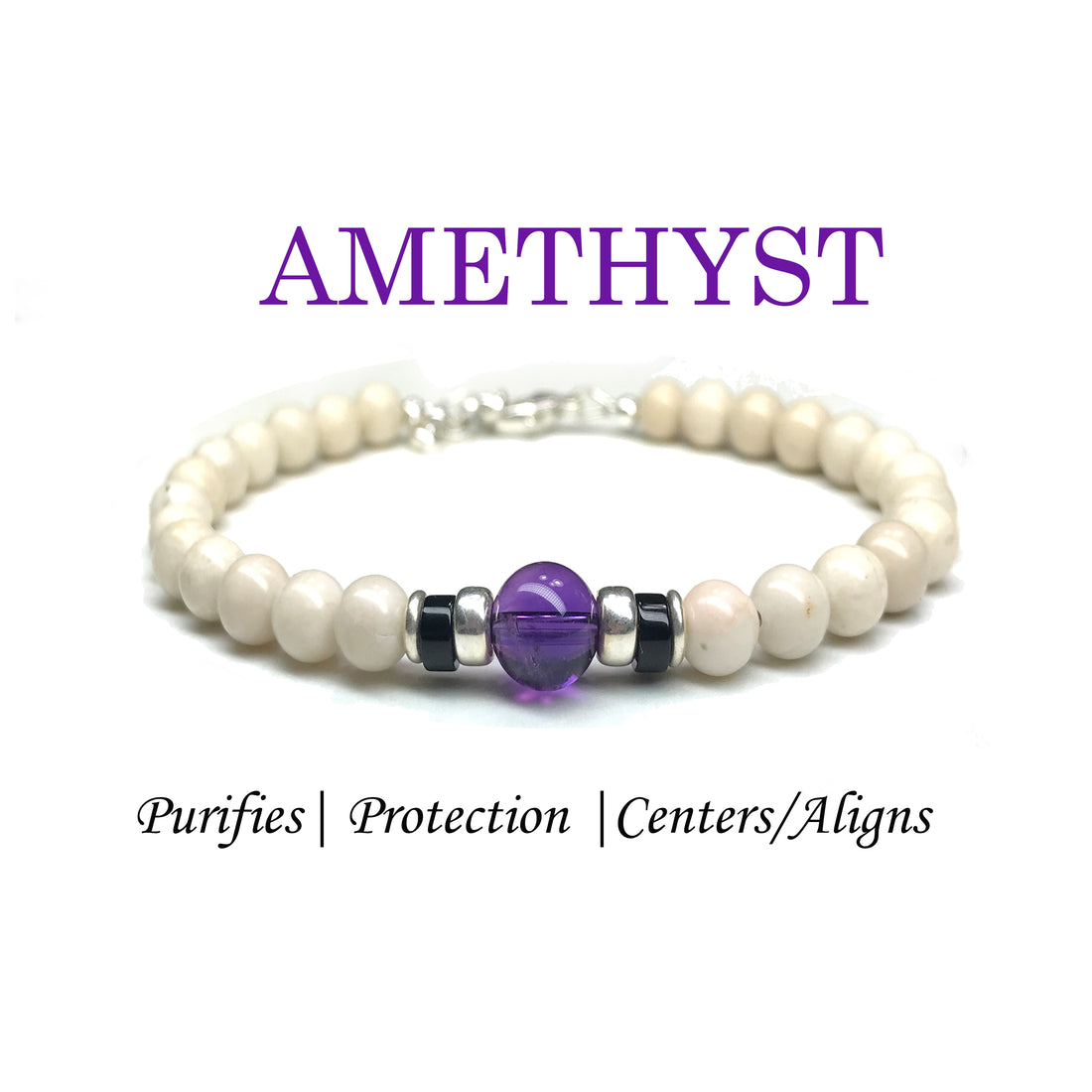 Purple Amethyst Birthstone Bracelets for Men, February Aquarius & Pisces Zodiac Gemstones, 6MM Beaded Bracelets