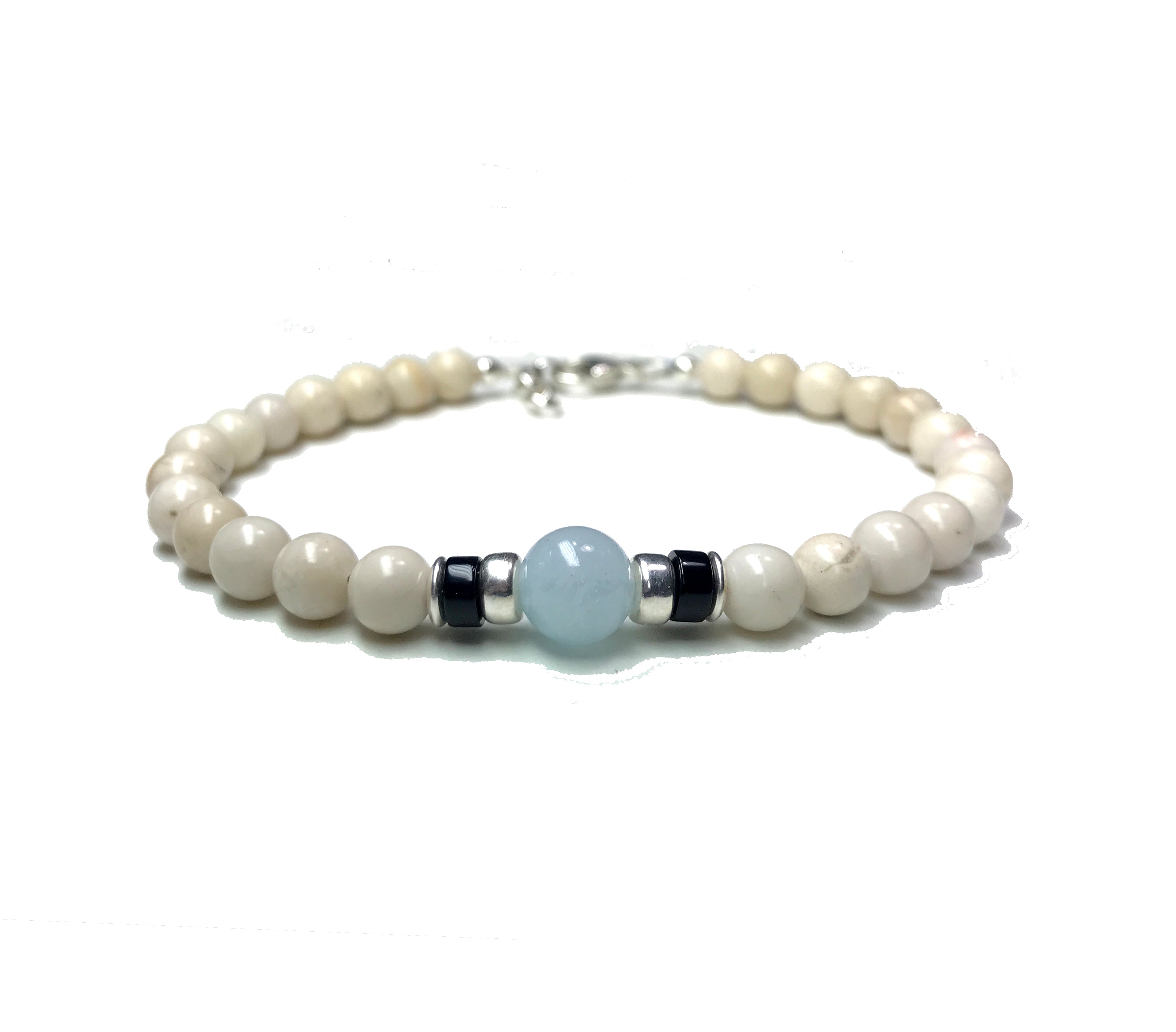 Blue Aquamarine Birthstone Bracelets for Men, March Pisces & Aries Gemstones, 6MM Beaded Bracelets