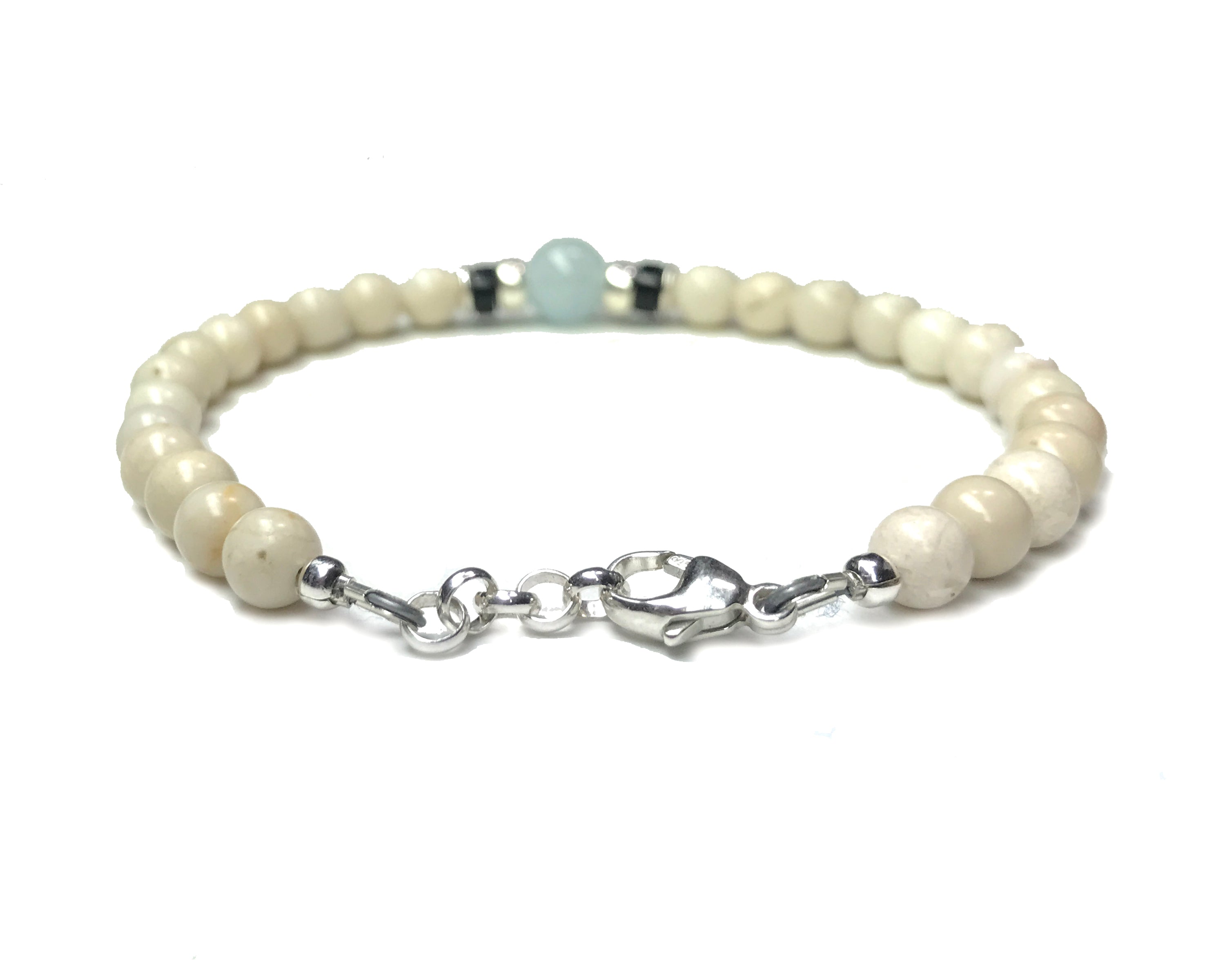 Blue Aquamarine Birthstone Bracelets for Men, March Pisces & Aries Gemstones, 6MM Beaded Bracelets