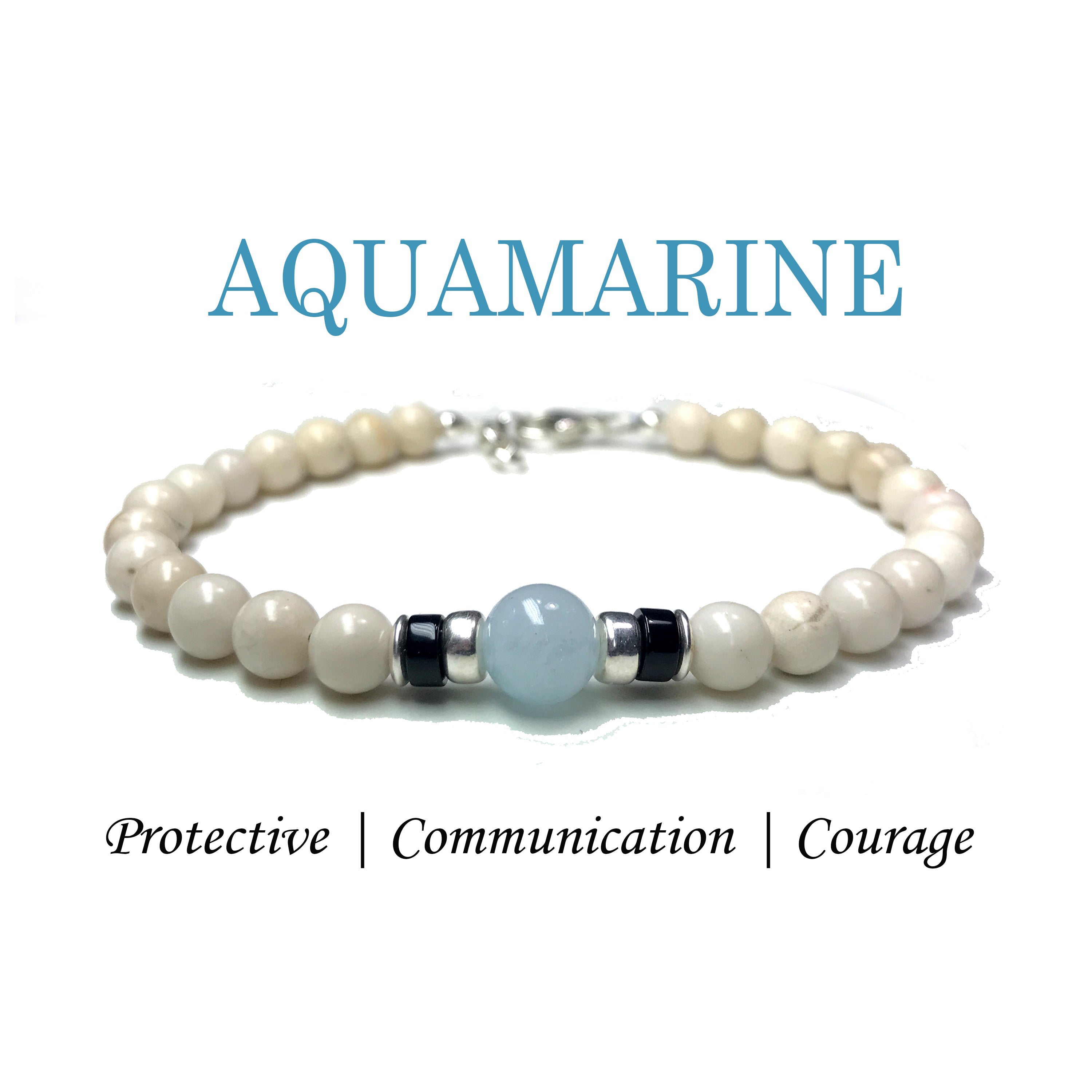 Blue Aquamarine Birthstone Bracelets for Men, March Pisces & Aries Gemstones, 6MM Beaded Bracelets