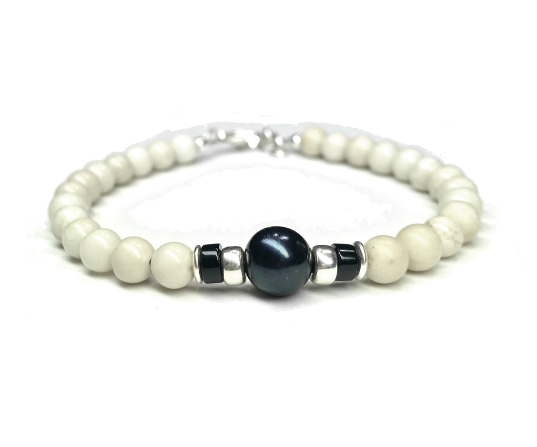 Tahitian Pearl Birthstone Bracelets for Men, June Gemini & Cancer Zodiac Stones, 6MM Beaded Father & Son Gifts