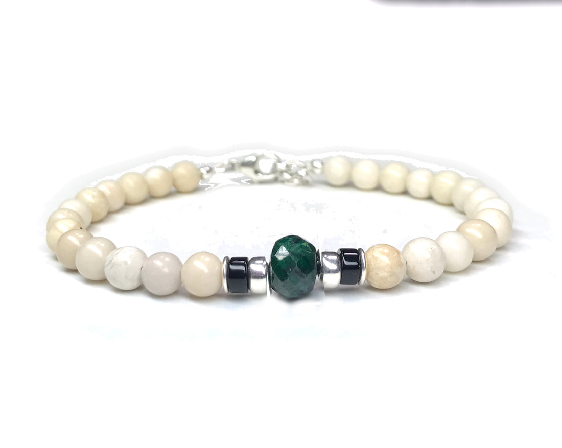 Green Emerald Birthstone Bracelets for Men, MAY Taurus & Gemini Zodiac Stones, 6MM Beaded Father & Son Gifts