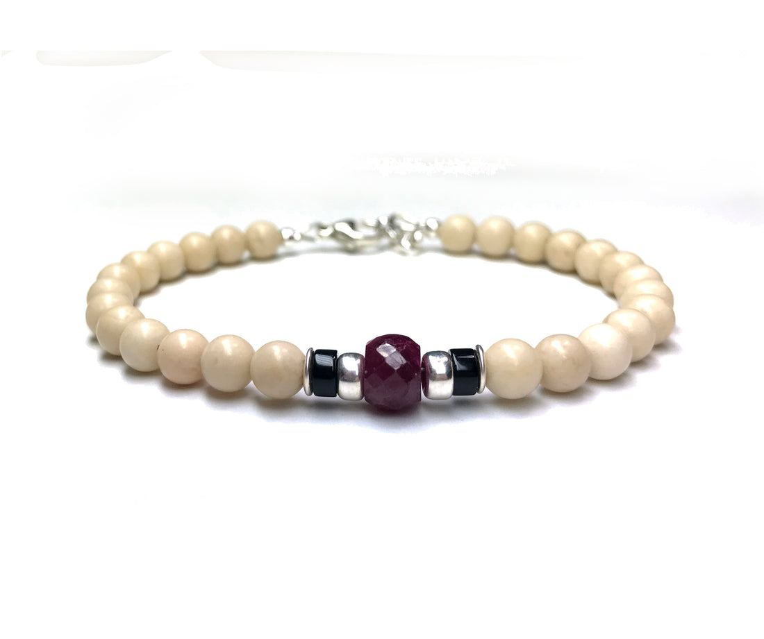 Ruby Birthstone Bracelets for Men, JULY Cancer & Leo Zodiac Stones, 6MM Faceted Beaded Father & Son Gifts