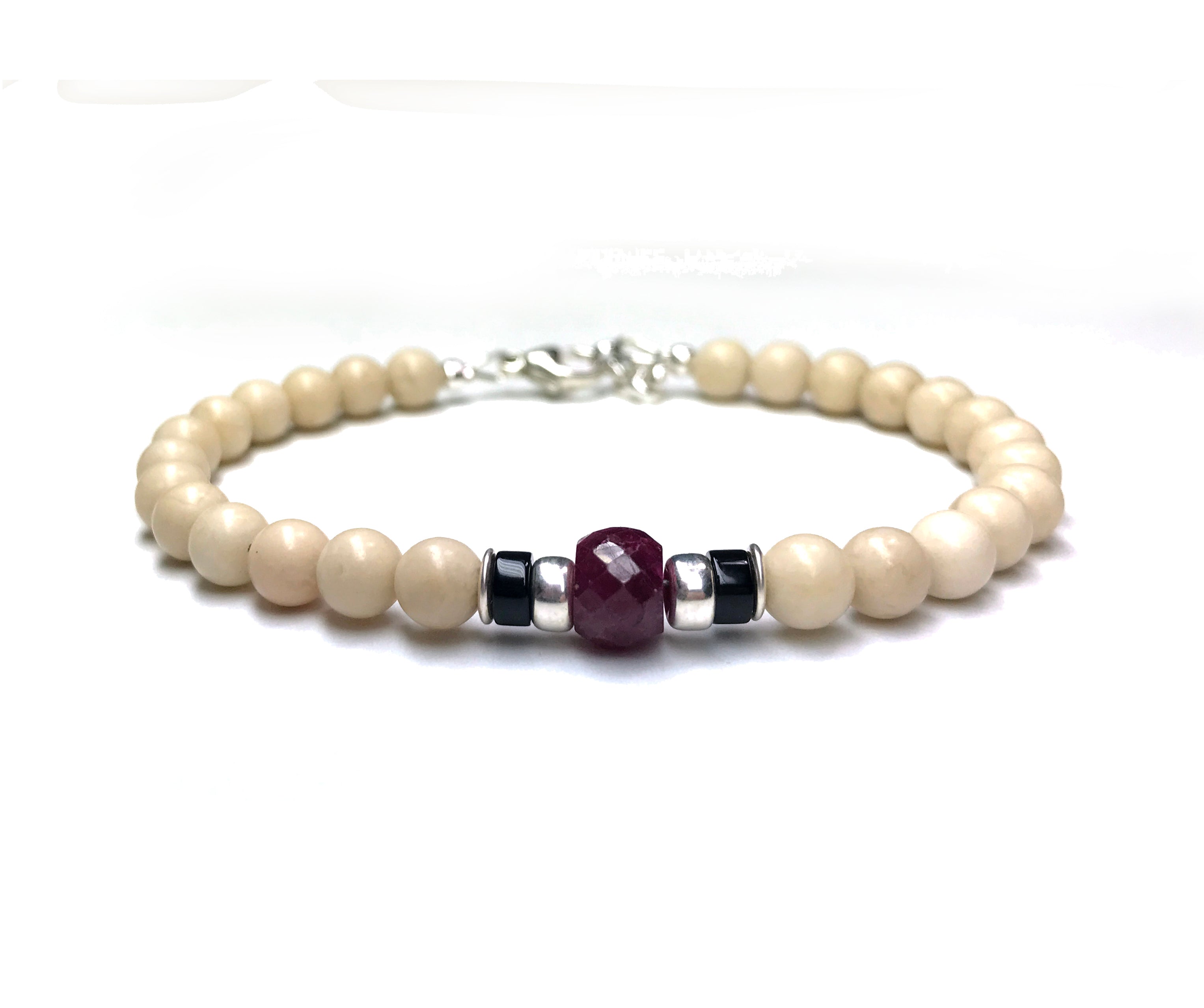 Ruby Birthstone Bracelets for Men, JULY Cancer & Leo Zodiac Stones, 6MM Faceted Beaded Father & Son Gifts