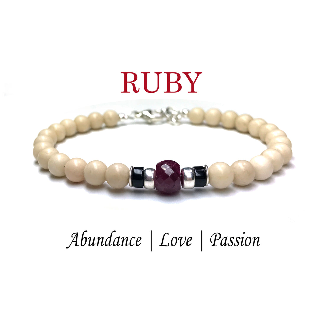Ruby Birthstone Bracelets for Men, JULY Cancer & Leo Zodiac Stones, 6MM Faceted Beaded Father & Son Gifts