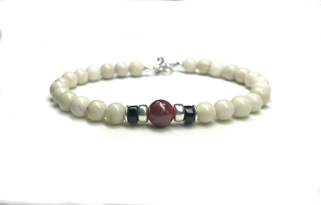 Ruby Birthstone Bracelets for Men, JULY Cancer & Leo Zodiac Stones, Smooth 6MM Beaded Father & Son Gifts