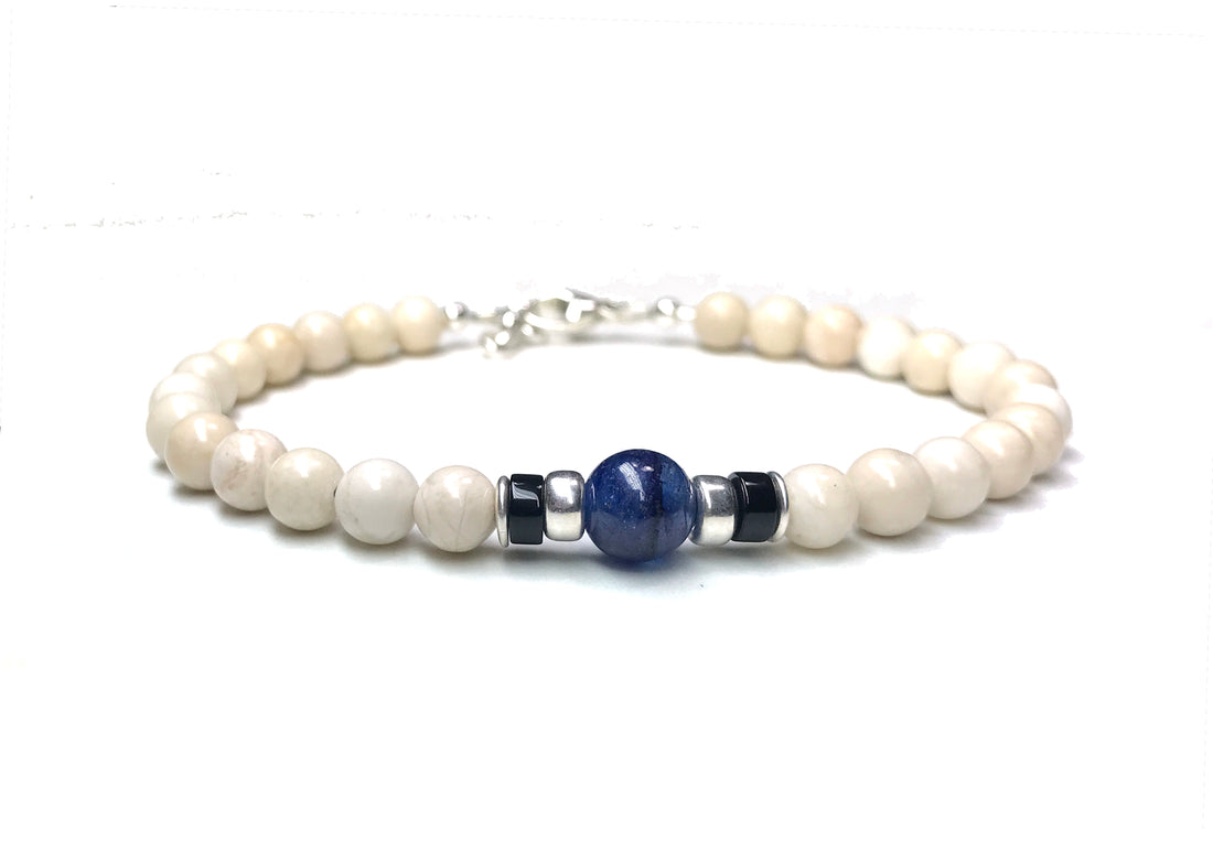 Blue Sapphire Birthstone Bracelets for Men, September Virgo & Libra Gemstones, 6MM Beaded Father & Son Gifts