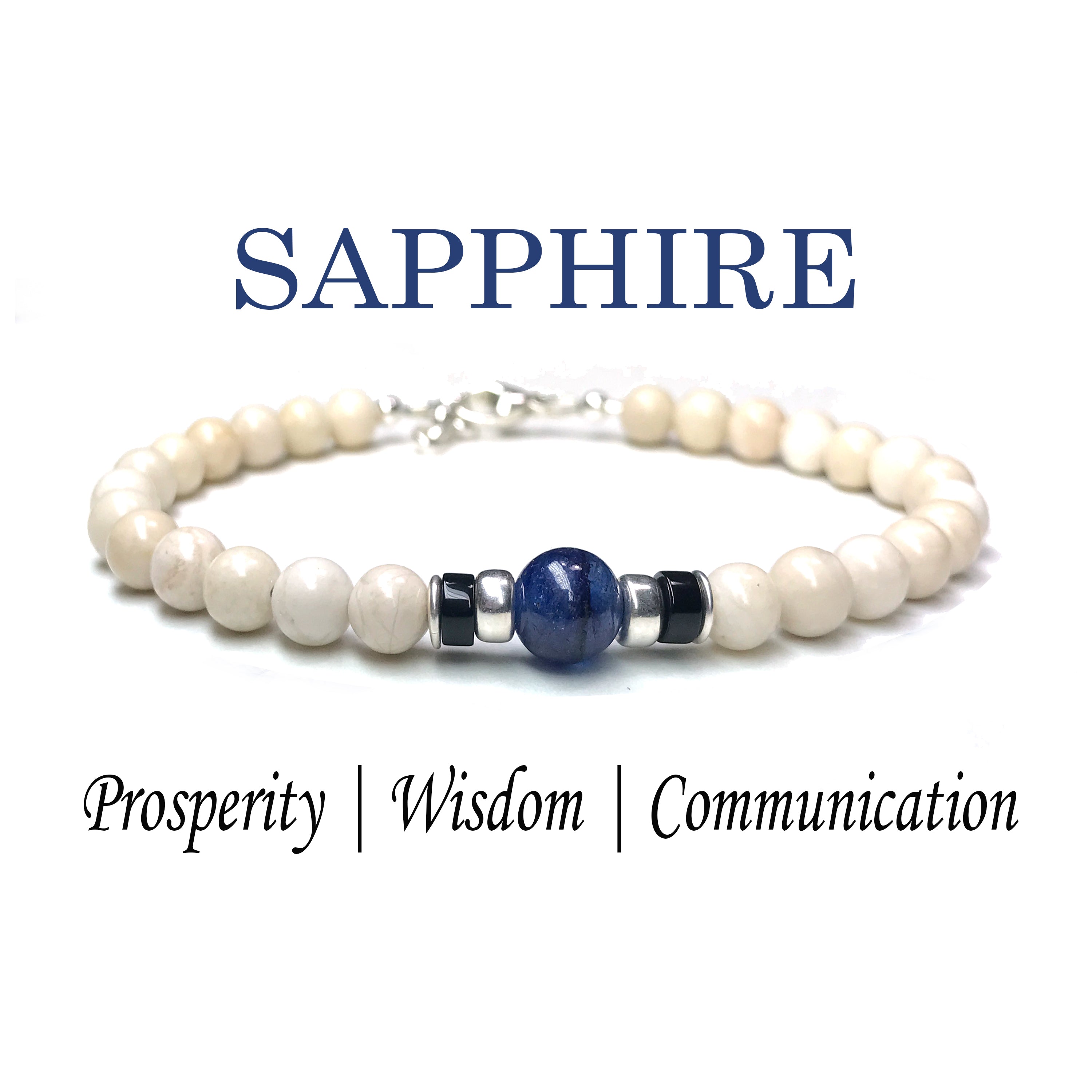 Blue Sapphire Birthstone Bracelets for Men, September Virgo & Libra Gemstones, 6MM Beaded Father & Son Gifts