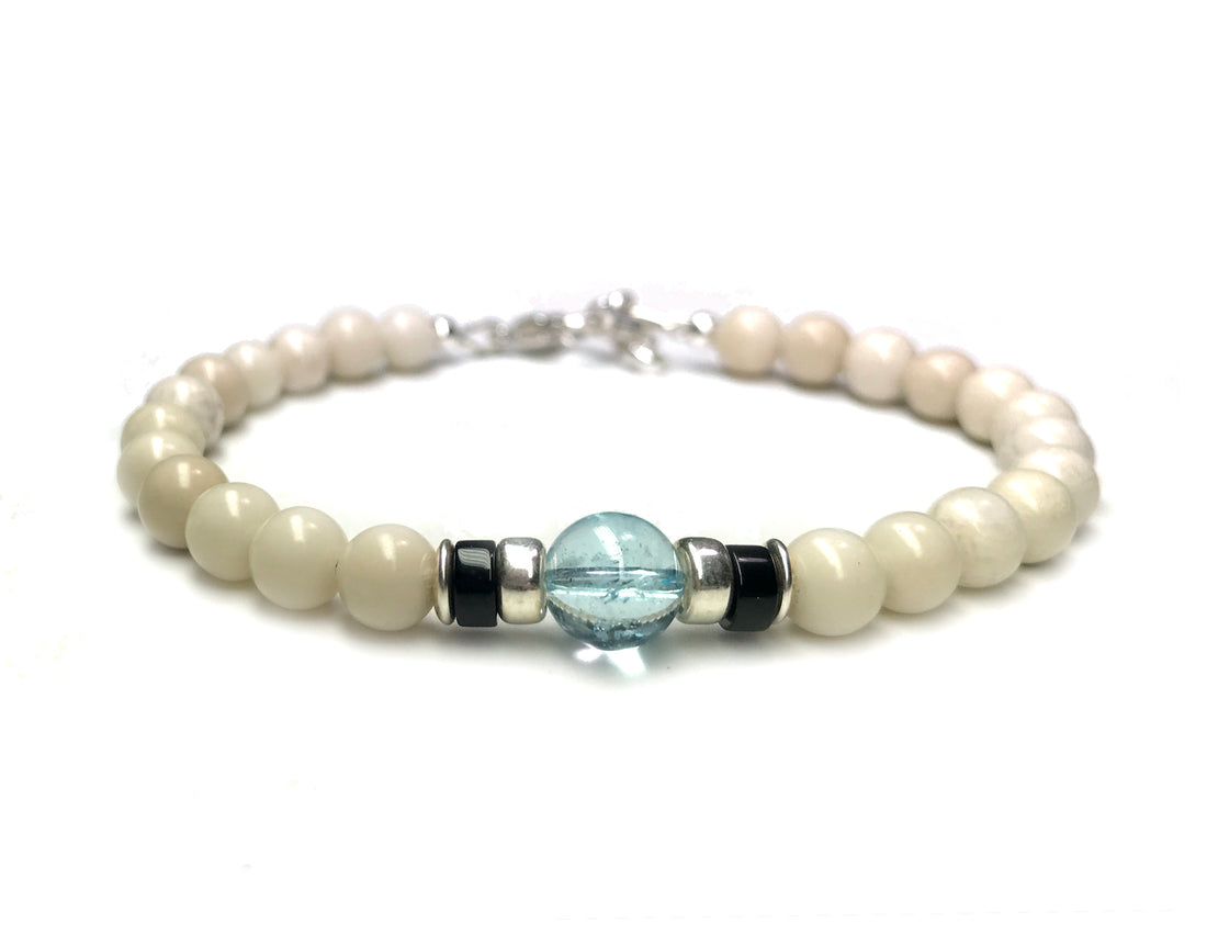 Blue Topaz Birthstone Bracelets for Men, NOVEMBER Sagittarius & Scorpio Zodiac Gemstones , 6MM Beaded Father & Son Gifts