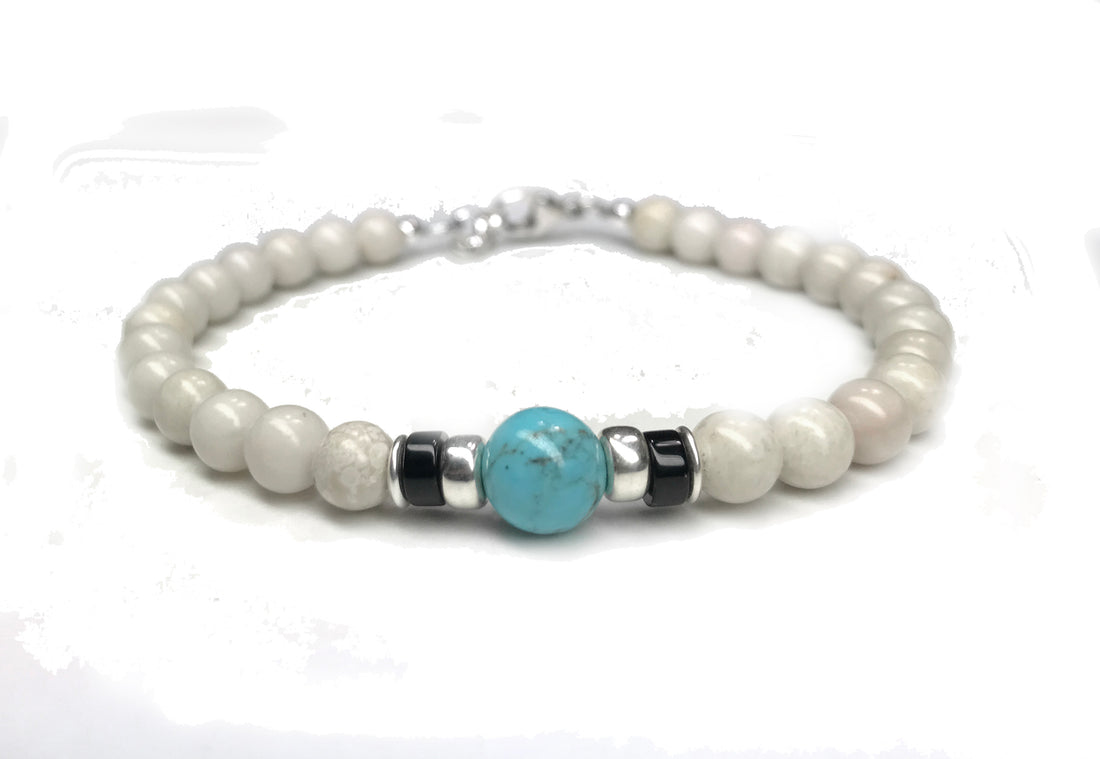 Turquoise Birthstone Bracelets for Men, DECEMBER Sagittarius & Capricorn Zodiac Stones, 6MM Beaded Father & Son Gifts