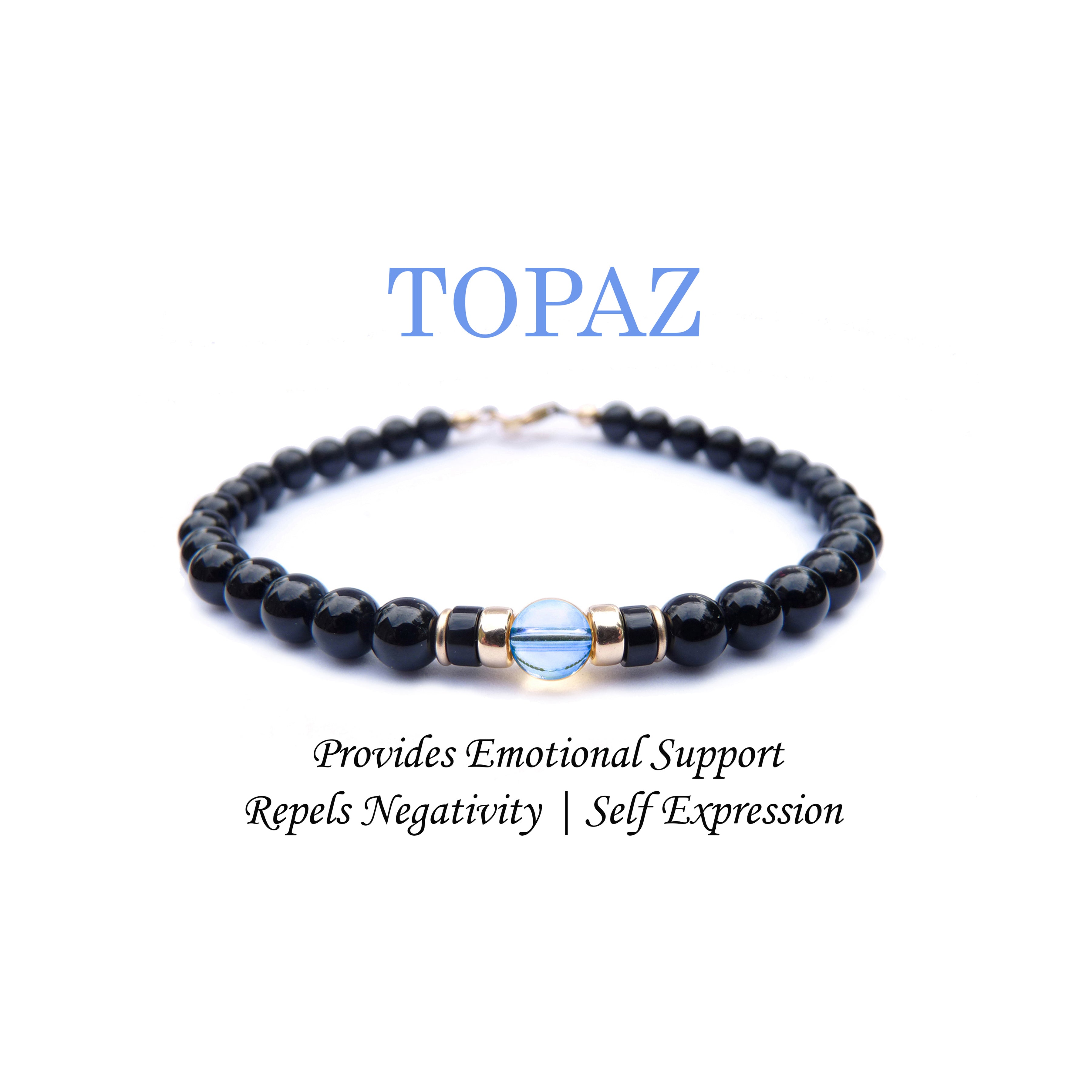 Blue Topaz Birthstone Bracelets for Men, NOVEMBER Sagittarius & Scorpio Zodiac Gemstones , 6MM Beaded Father & Son Gifts
