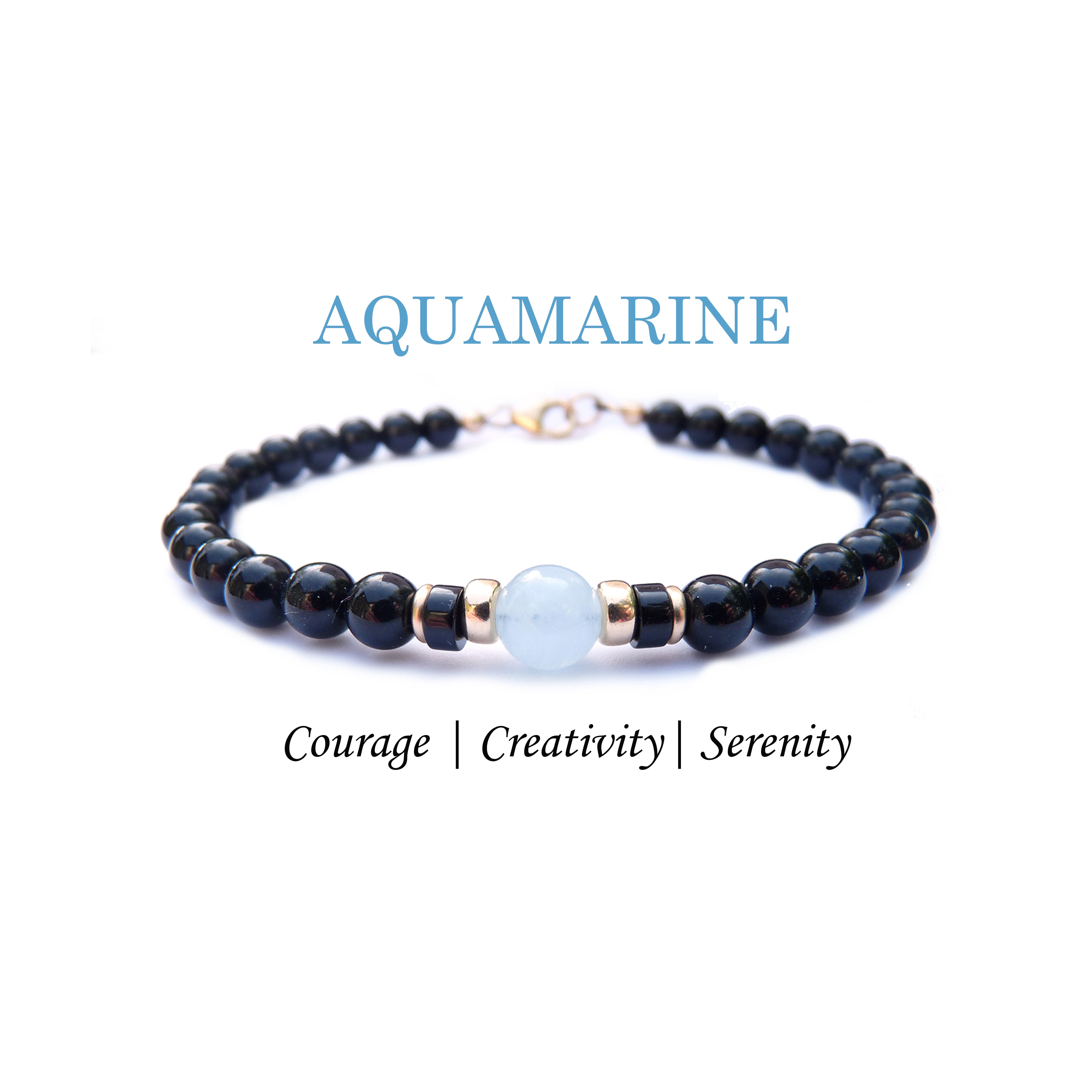 Blue Aquamarine Birthstone Bracelets for Men, March Pisces & Aries Gemstones, 6MM Beaded Bracelets