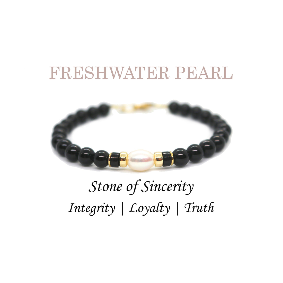 Freshwater Pearl Mens Birthstone Bracelet, June Birthstone Jewelry, Gemini Zodiac Bracelet, 6MM Custom Personalized Gemstone Beaded Black Onyx Birthday Gift