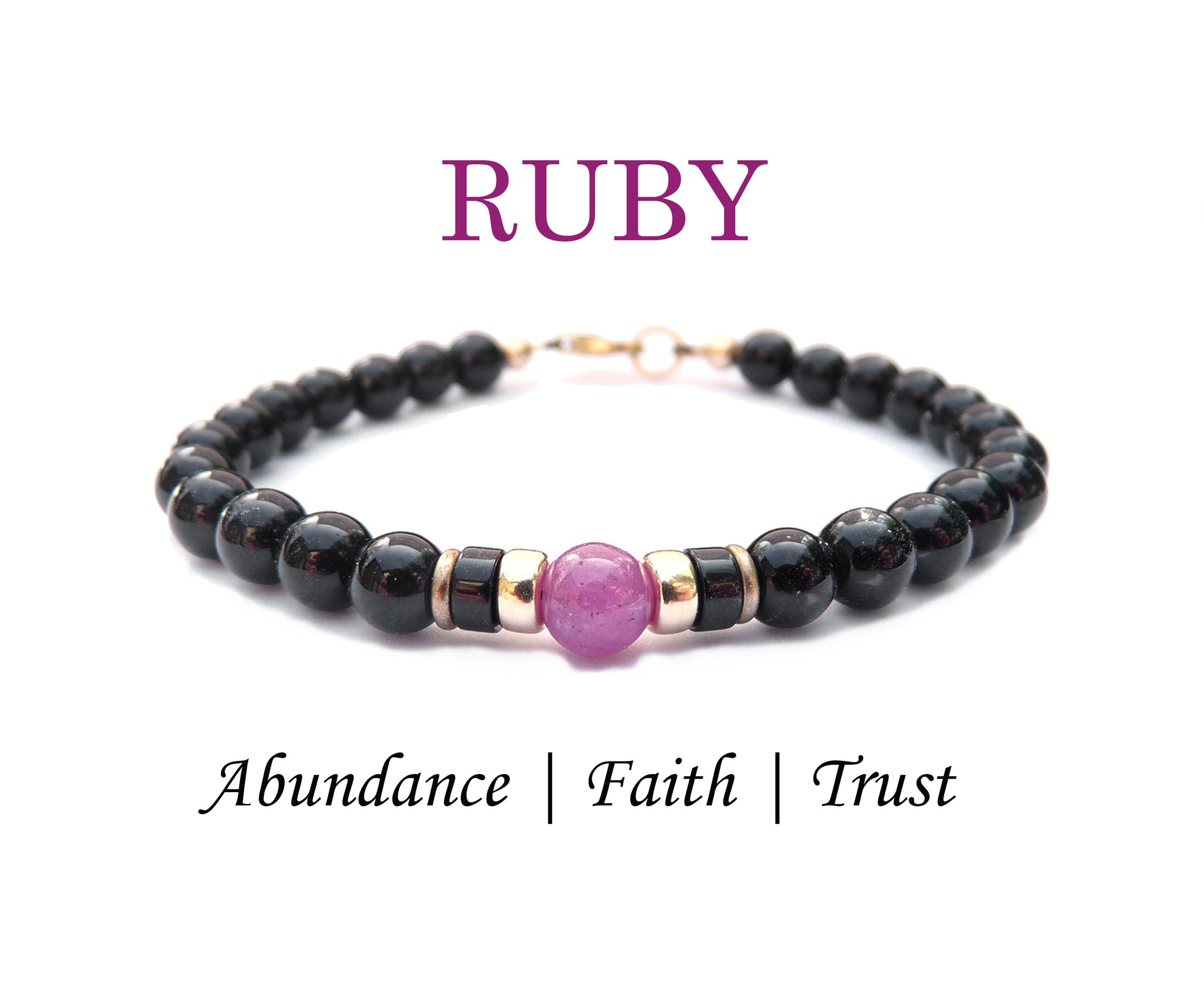 Ruby Birthstone Bracelets for Men, JULY Cancer & Leo Zodiac Stones, Smooth 6MM Beaded Father & Son Gifts