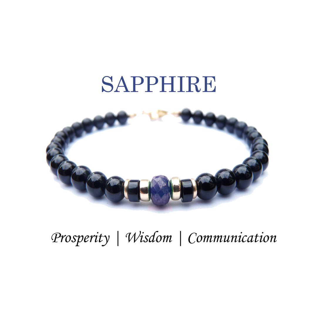 Faceted Blue Sapphire Mens Birthstone Bracelet, September Birthstone Jewelry, Virgo Zodiac Bracelet, Mens Custom Personalized Gemstone Beaded Black Onyx Birthday Gift