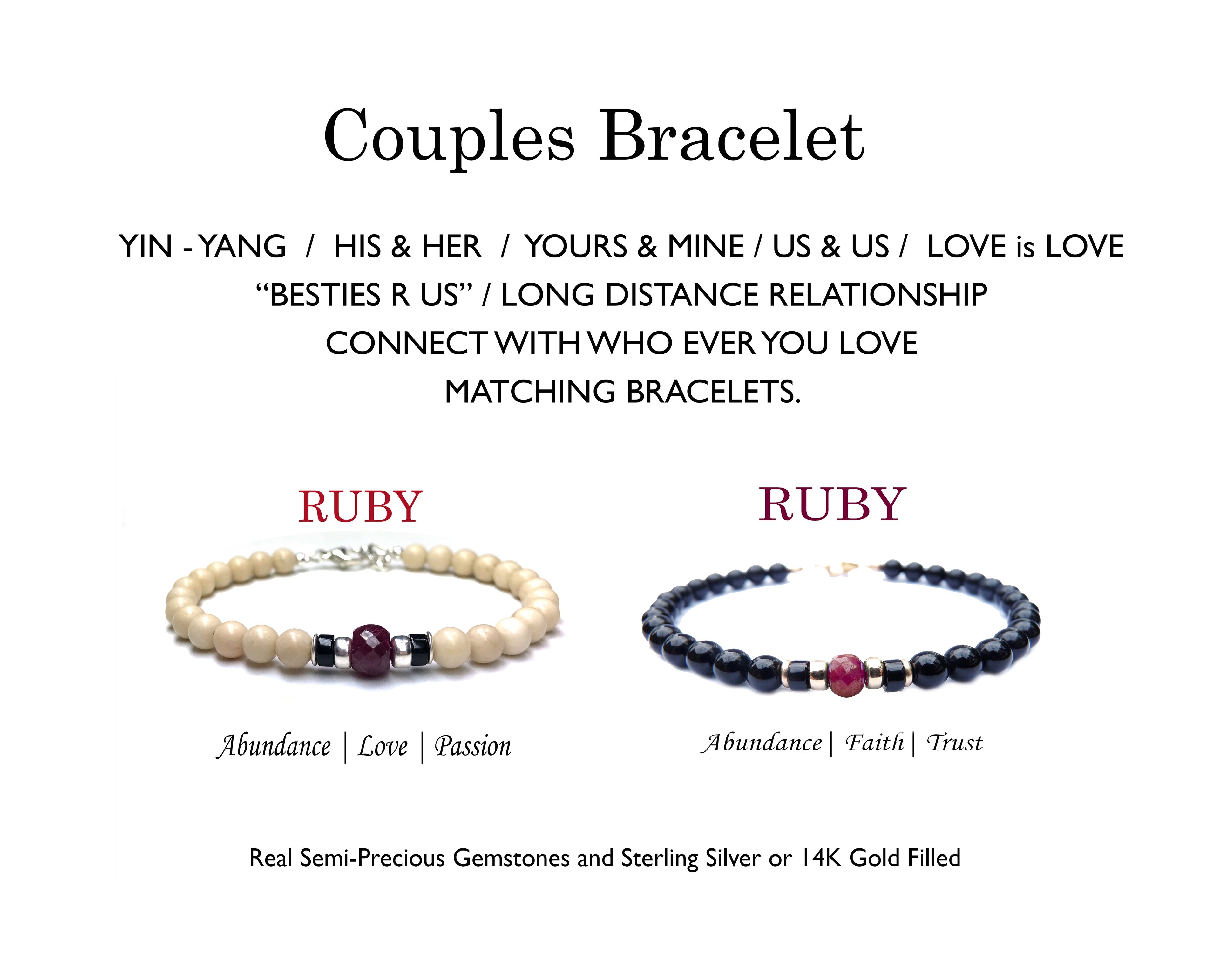 Ruby Birthstone Bracelets for Men, JULY Cancer & Leo Zodiac Stones, Smooth 6MM Beaded Father & Son Gifts