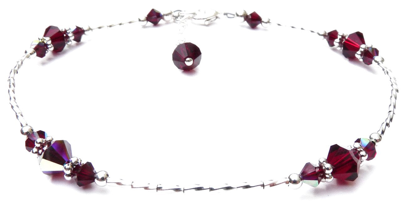 Garnet Ankle Bracelet, Crystal Beaded Anklets for Women, Red Garnet Jewelry, January Birthstone, Capricorn Birthday Gifts for Her in Gold & Sterling Silver