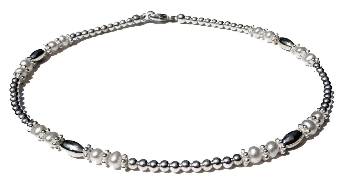 Freshwater Pearl Anklet, June Birthstone Anklet, Handmade Gemstone Anklet, 925 Sterling Silver Anklet