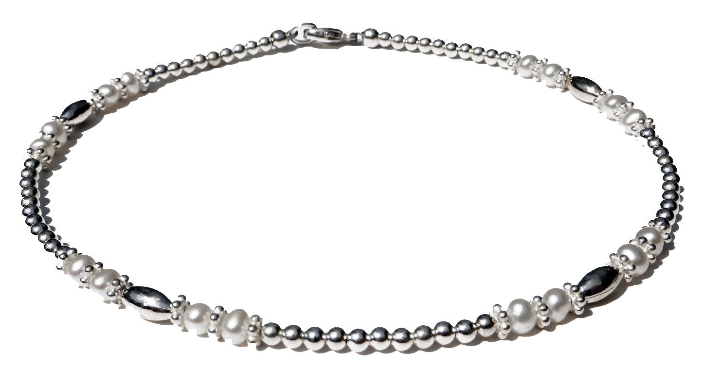 Freshwater Pearl Anklet, June Birthstone Anklet, Handmade Gemstone Anklet, 925 Sterling Silver Anklet