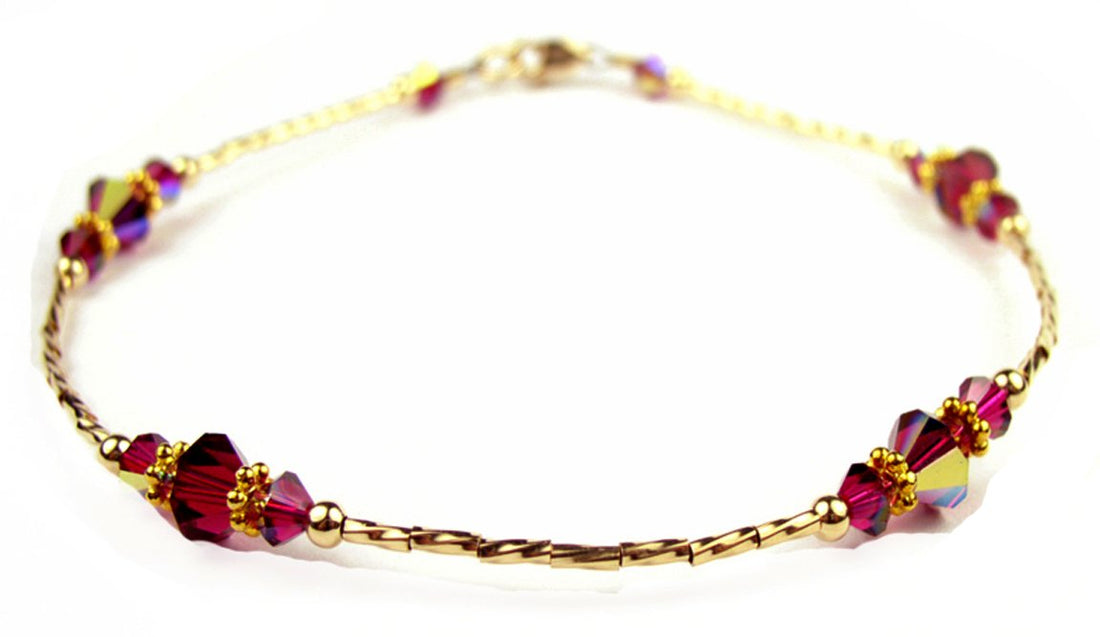 Ruby July Birthstone Anklet Gold Handmade Crystal Beaded Ankle Bracelets