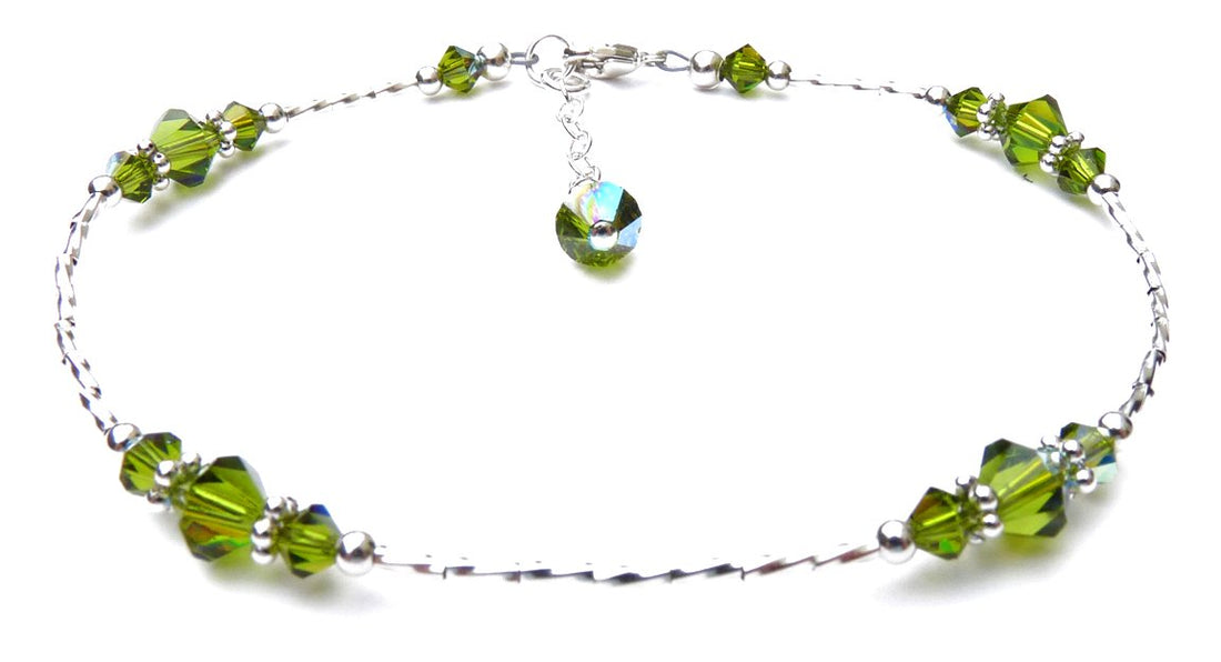 Peridot August Silver Handmade Crystal Birthstone Beaded Anklets Bracelets