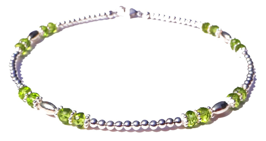 Green Peridot Anklet, August Birthstone Anklet, Handmade Gemstone Anklet, 925 Sterling Silver Anklet