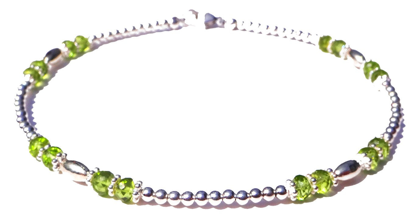 Green Peridot Anklet, August Birthstone Anklet, Handmade Gemstone Anklet, 925 Sterling Silver Anklet