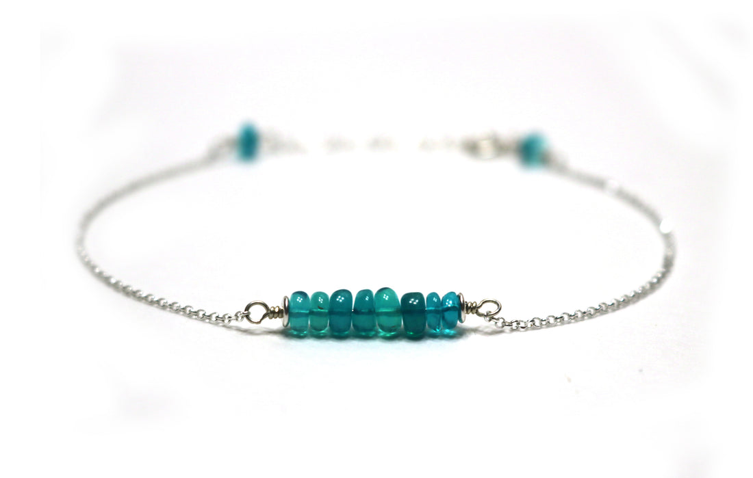 Blue Opal Bracelet, Personalized Letter Initial Name Bracelet, Gemstone Bar Bracelet, Birthstone Jewelry, Handmade Sterling Silver Adjustable