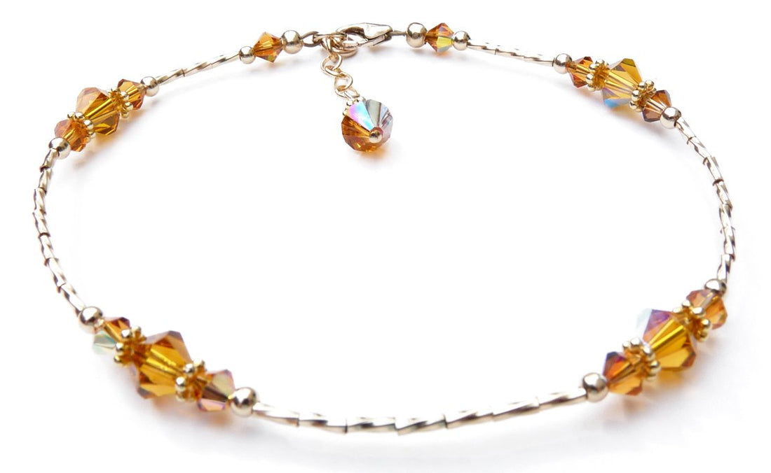 Topaz November Birthstone Anklet Gold Handmade Crystal Beaded Ankle Bracelets