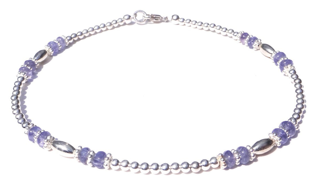 Purple Tanzanite Anklet, December Birthstone Anklet, Handmade Gemstone Anklet, 925 Sterling Silver Anklet