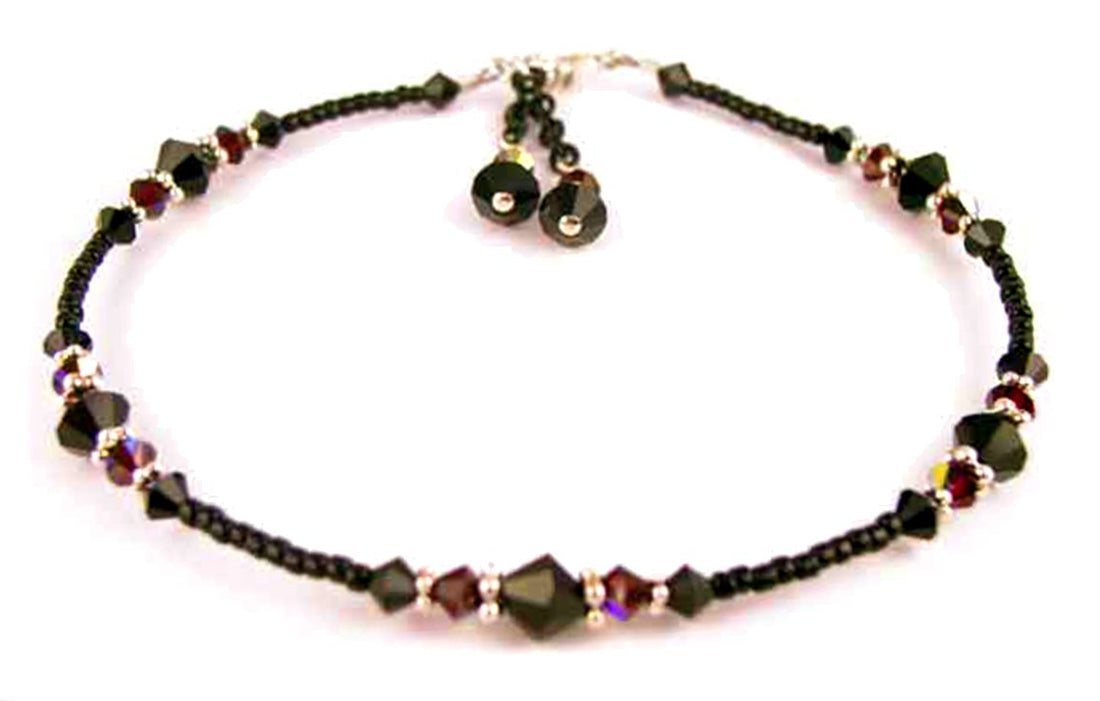 Garnet Ankle Bracelet, Crystal Beaded Anklets for Women, Red Garnet Jewelry, January Birthstone, Capricorn Birthday Gifts for Her in Gold & Sterling Silver