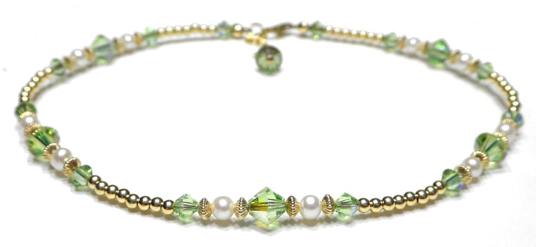 Handmade Gold Peridot Anklet, August Birthstone Anklet, Gold Beaded Ankle Bracelet