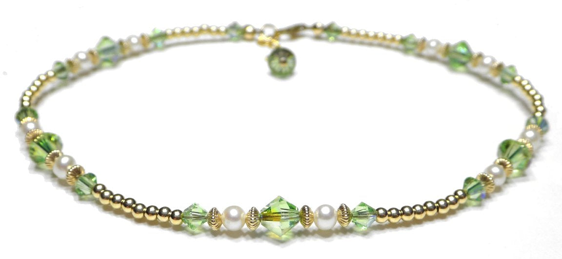 Handmade Gold Peridot Anklet, August Birthstone Anklet, Gold Beaded Ankle Bracelet