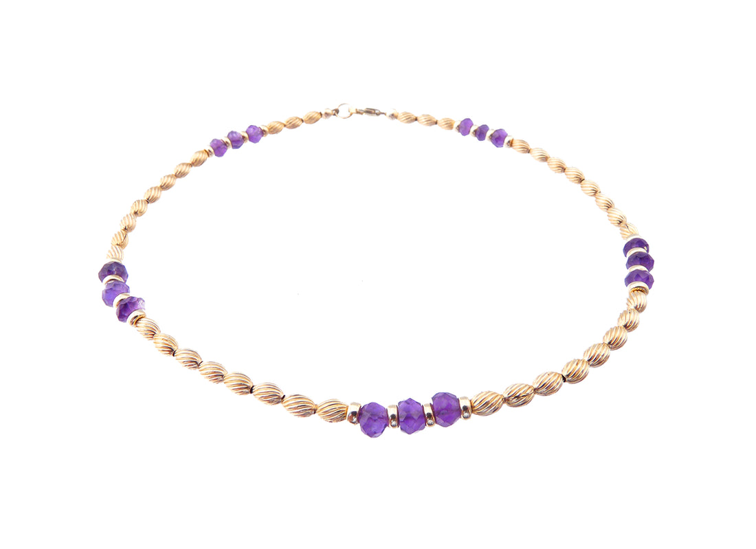 Handmade Gold Amethyst Gemstone Anklets, February Birthstone Crystal Beaded Ankle Bracelet Birthday Gift for Her