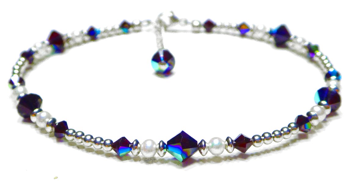 Garnet Ankle Bracelet, Crystal Beaded Anklets for Women, Red Garnet Jewelry, January Birthstone, Capricorn Birthday Gifts for Her in Gold & Sterling Silver