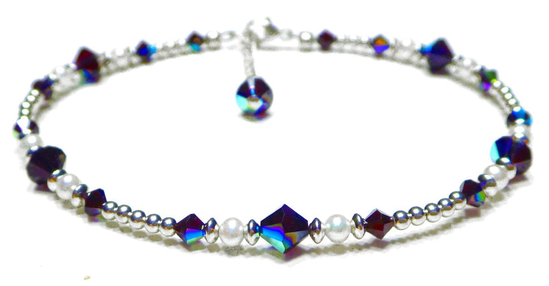 Garnet Ankle Bracelet, Crystal Beaded Anklets for Women, Red Garnet Jewelry, January Birthstone, Capricorn Birthday Gifts for Her in Gold & Sterling Silver