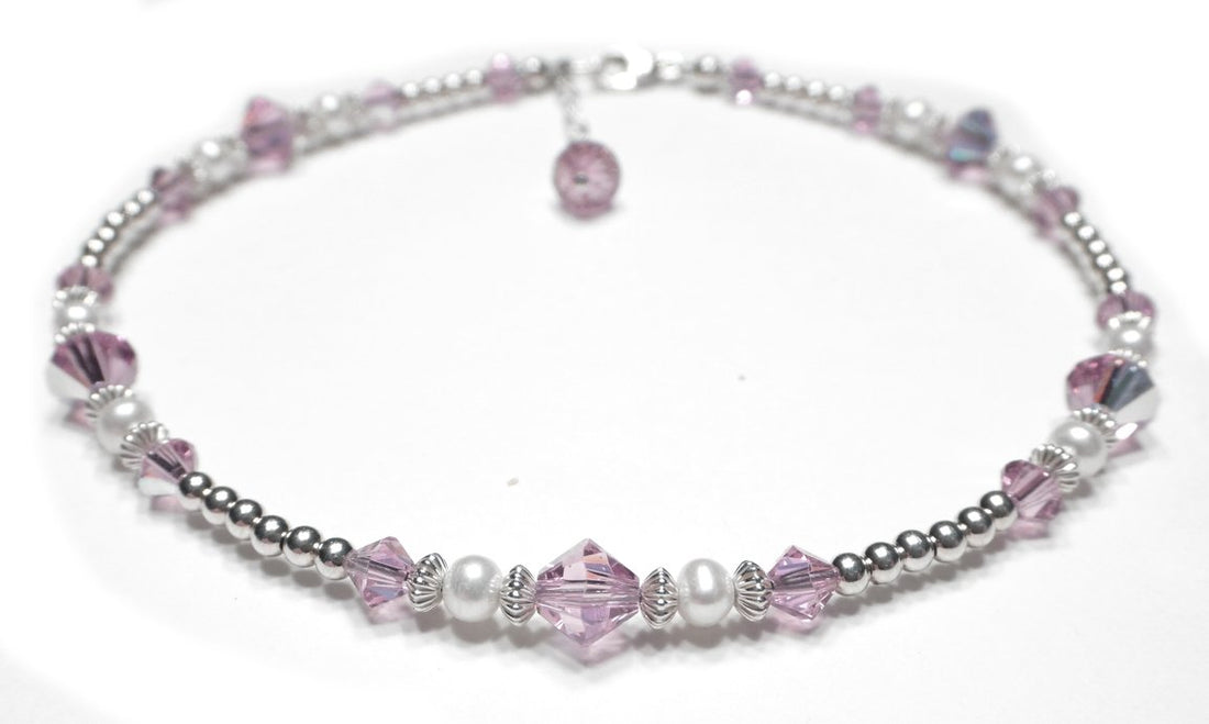 Silver Alexandrite Birthstone Beaded Anklet. Colorful Crystal Jewelry Anklet Bracelets for Women