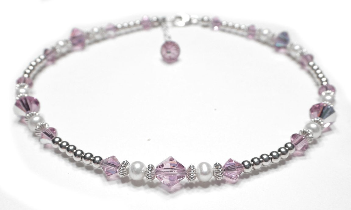 Silver Alexandrite Birthstone Beaded Anklet. Colorful Crystal Jewelry Anklet Bracelets for Women