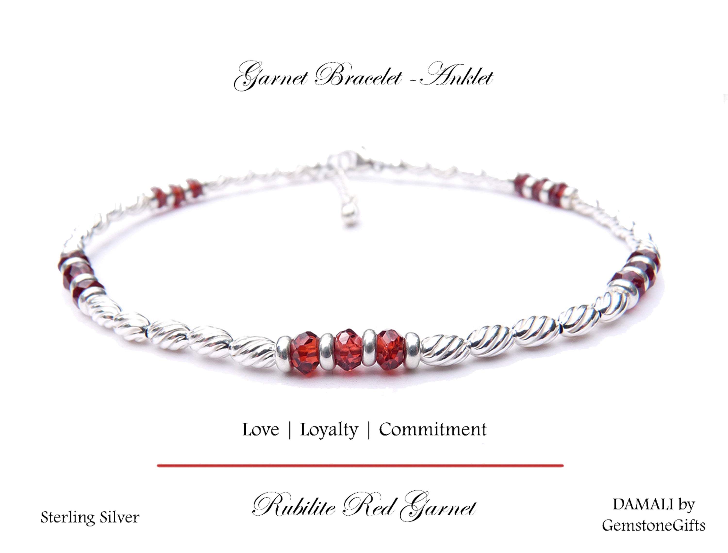 Garnet Ankle Bracelet, Gemstone Beaded Anklets for Women, Red Garnet Jewelry, January Birthstone, Capricorn Birthday Gifts for Her in Gold & Sterling Silver